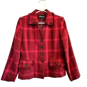 Sag Harbor Plaid Blazer Woman’s 6P Petite Career Jacket Fringe Collar Lined